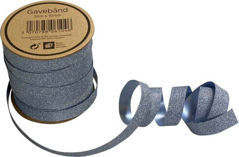 Gavebånd 20m x 10mm lyseblå glitter