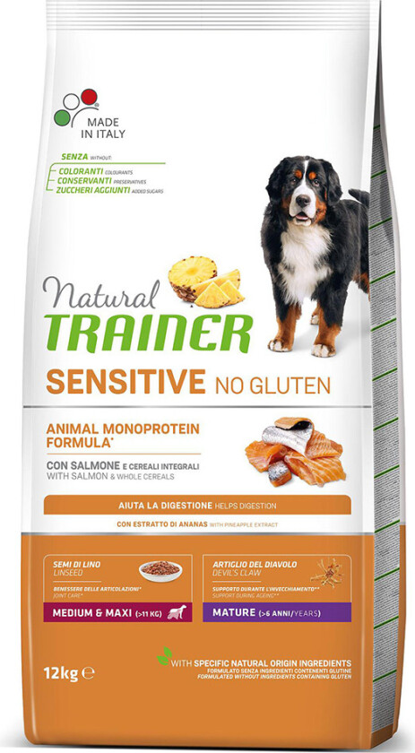 Natural Trainer Sensitive No Gluten Medium/Maxi Mature med laks - 12 kg