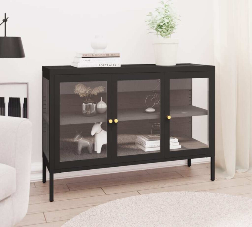 Skjenk svart 105x35x70 cm stål og glass