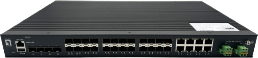 Levelone 28-Port L2 Plus Managed Gigabit Fiber Industrial Switch, 4X 1.25/2.5Gbe Sfp, 16X 1.25Gbe Sfp, 8X Gigabit Sfp/Rj45 Combo, Redundant Power Sup