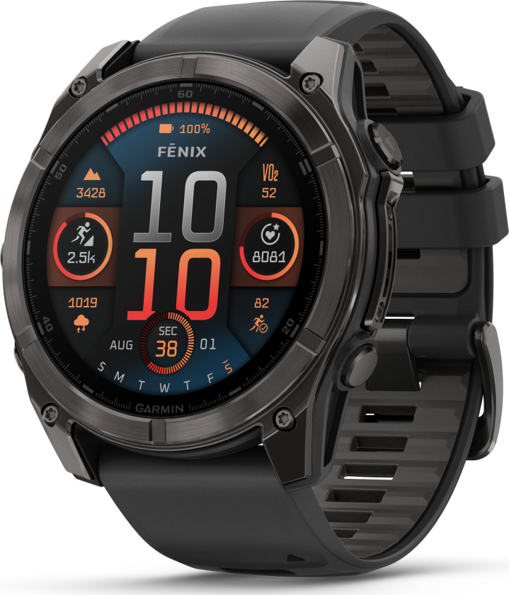 Fenix 8 51 mm Sapphire, Carbon Gray DLC Titanium with Black/Pebble Gray Silicone Band