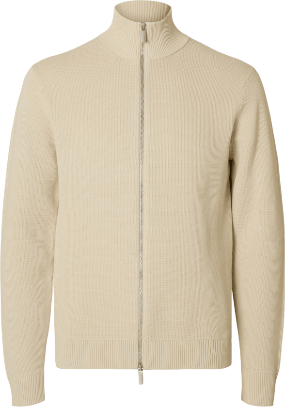 Selected Homme Dane Knit Structure Full Zip Genser - Oatmeal