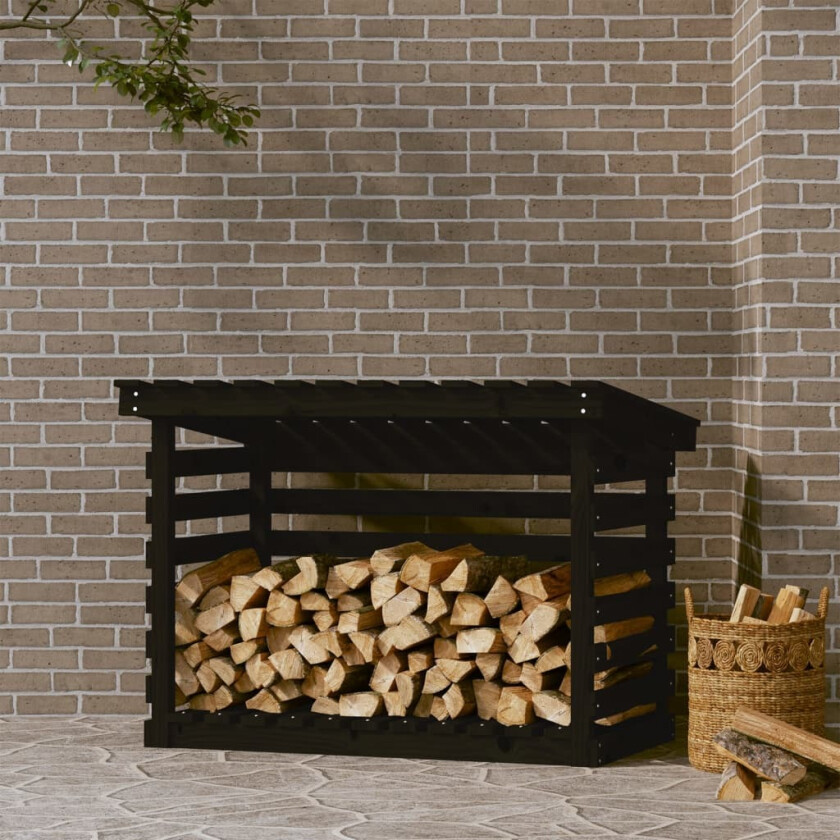 Vedstativ svart 108x73x79 cm heltre furu