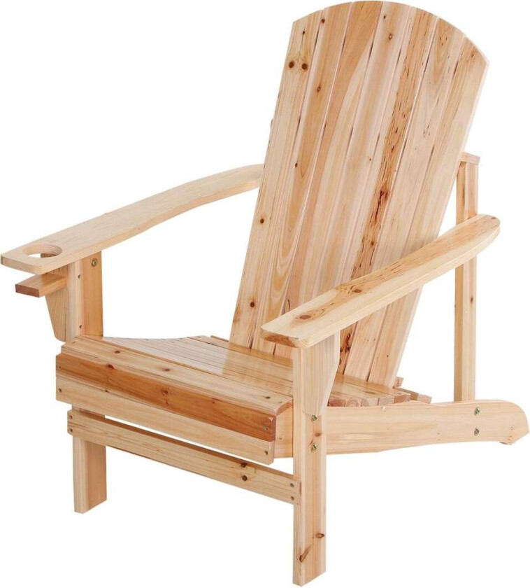 Adirondack hagestol med koppholder, hageseng, balkongstol, heltre, naturlig 72,5 x 97 x 93 cm