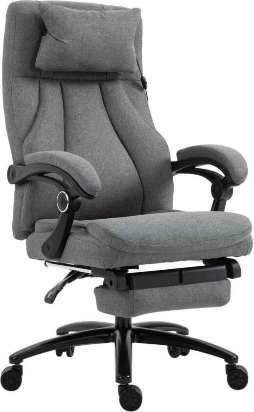 Massasjekontorstol med liggefunksjon, ergonomisk skrivebordsstol, høydejusterbar, lederstol, grå