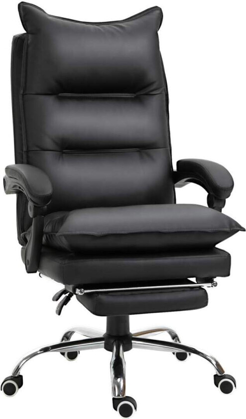 Kontorstol skrivebordsstol med fotstøtte, høydejusterbar, kunstskinn, svart, 66x72x122-130cm