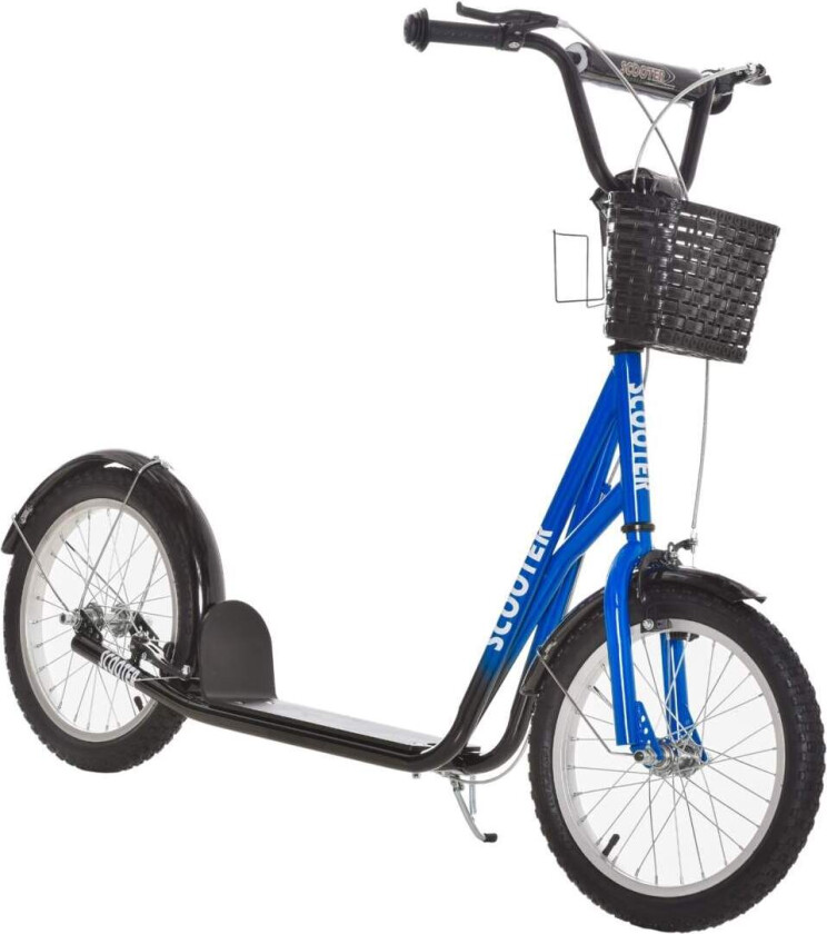 Barnescooter med bremsekurv høydejusterbar for 5-12 barn sparkesykkel sparkebrett aluminiumslegering gummi blå + svart