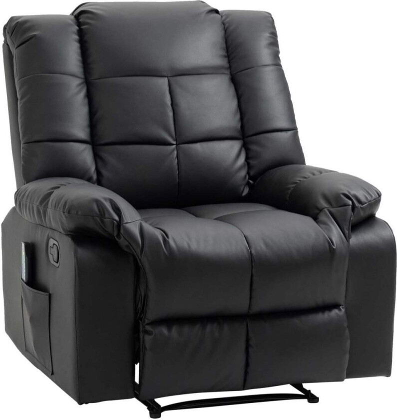 Massasjestol, TV-stol, elektrisk avslapningsstol med massasjefunksjon, kunstskinn, tre, stål, skum, svart, 94 x 99 x 99 cm