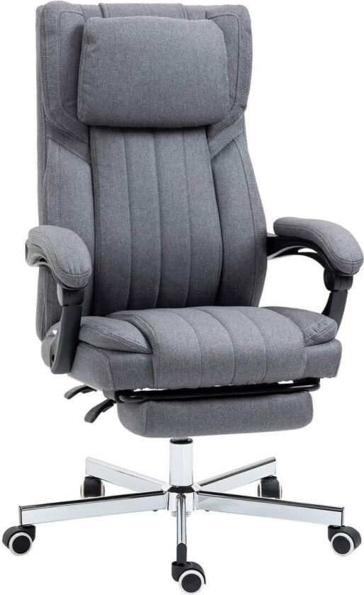 Kontorstol med 5 massasjemoduser, ergonomisk skrivebordsstol med lenefunksjon, høydejusterbar, fotstøtte, linlook, grå