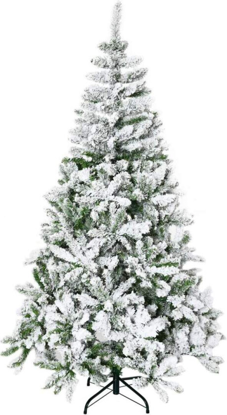 Kunstig juletre, 180 cm med kunstsnø, med 750 grenspisser, sammenleggbar sokkel, til julebord, innendørs, grønn + hvit