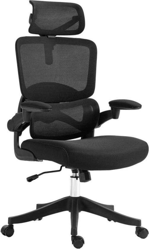 Kontorstol med nett, sammenleggbare armlener, vippefunksjon, høydejusterbar skrivebordsstol, opptil 120 kg, svart