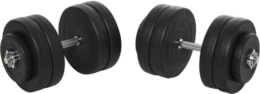 Hantelsett med 2 manualer, 50 kg manualsett med 2 manualstenger, 12 vekter og 4 stjernelåser, stål, svart