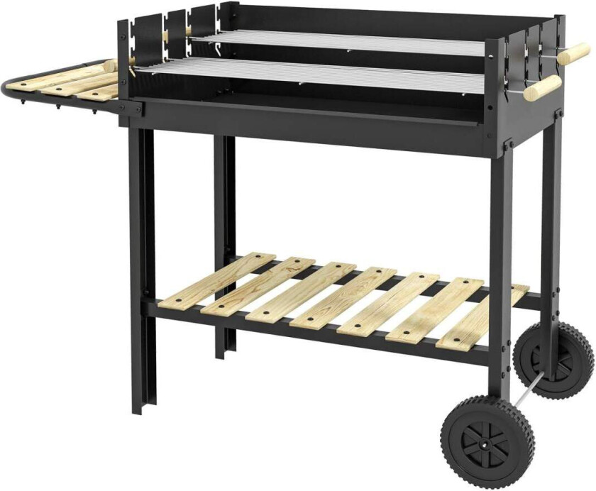 Kullgrill, BBQ campinggrill med to grillrister, hylle, håndtak, metall, svart, 113x53,5x82,5cm