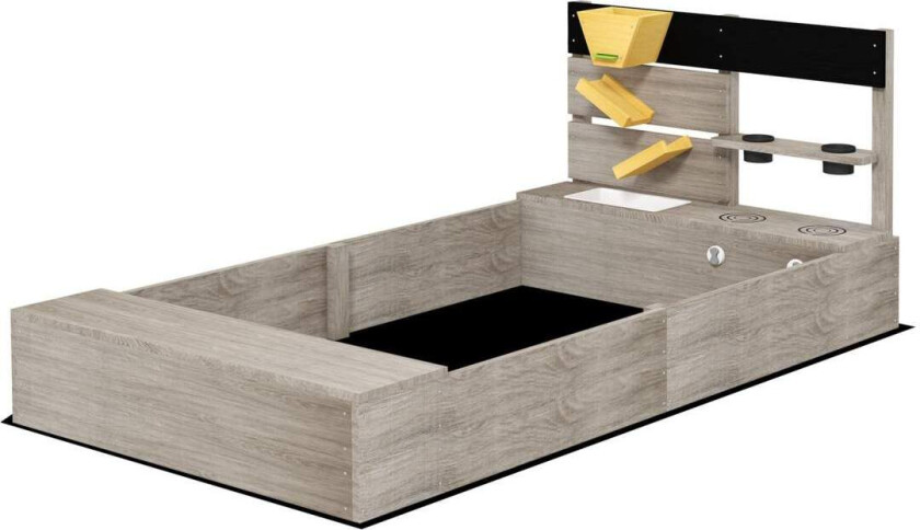 Sandkasse med kjøkkenelementer, sandkasse av tre, bunnløs design, for 3-7 år, hage, grå, 154x80x60cm