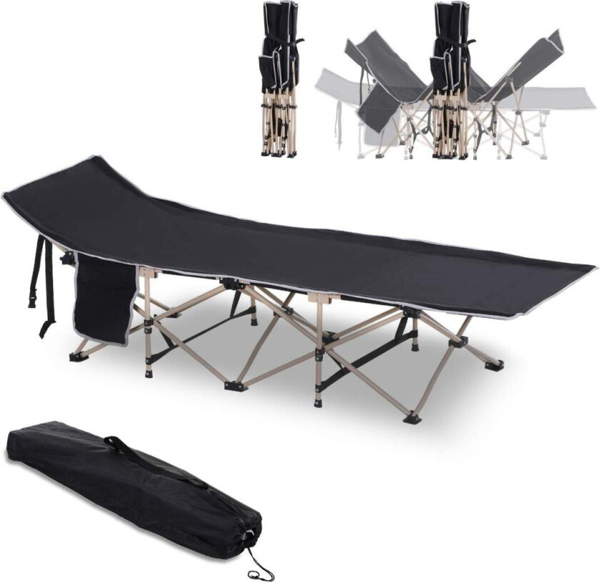 Bilde av Feltseng, sammenleggbar campingseng, campingseng med oppbevaringspose, inkluderer bæreveske, Oxford, svart, 190 x 68 x 52 cm
