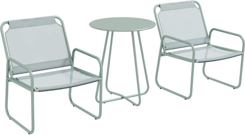 3 stk Bistrosett, balkongmøbelsett inkludert 1 bord, 2 stoler, hagemøbelsett, hagemøbelsett for hage, terrasse, mesh, grønn
