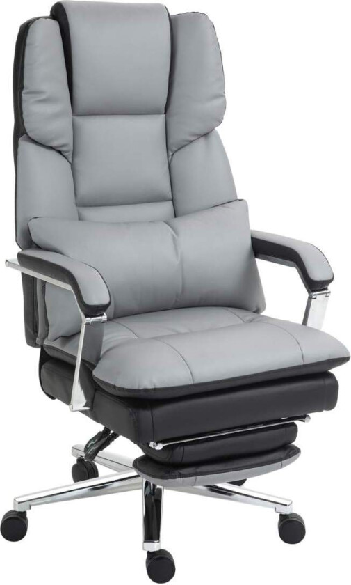 Kontorstol med vippefunksjon, bæreevne 180 kg, ergonomisk, 160° vippbar ryggstøtte, imitert skinn, 63W x 71D x 123-129H cm, lys