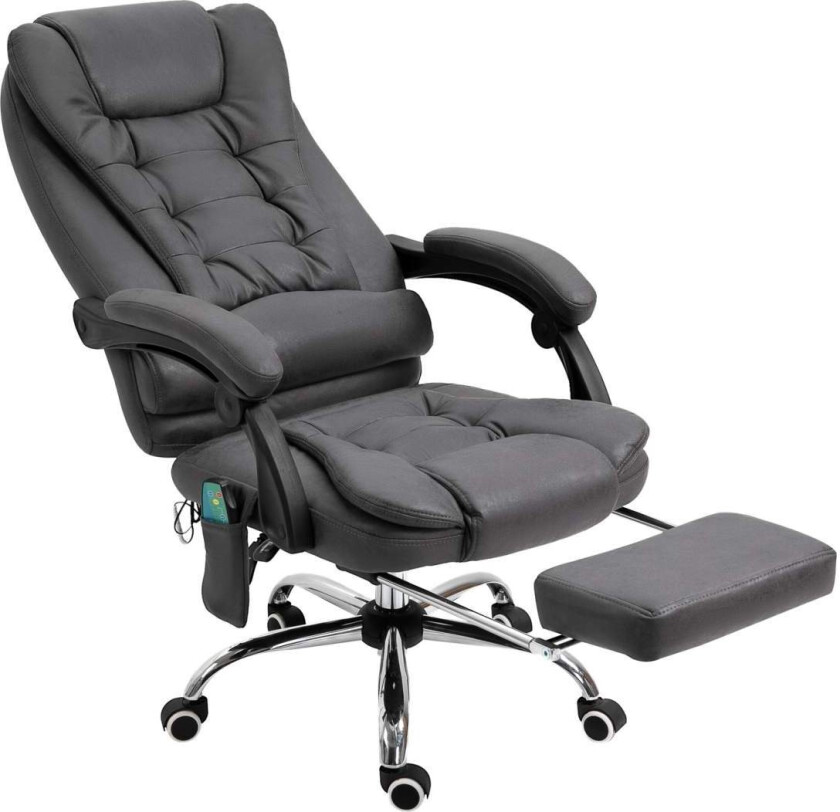 Kontorstol med massasje- og varmefunksjon, ergonomisk, 6 massasjepunkter, fotstøtte, fjernkontroll, polyester, 65 x 160 x 104 cm
