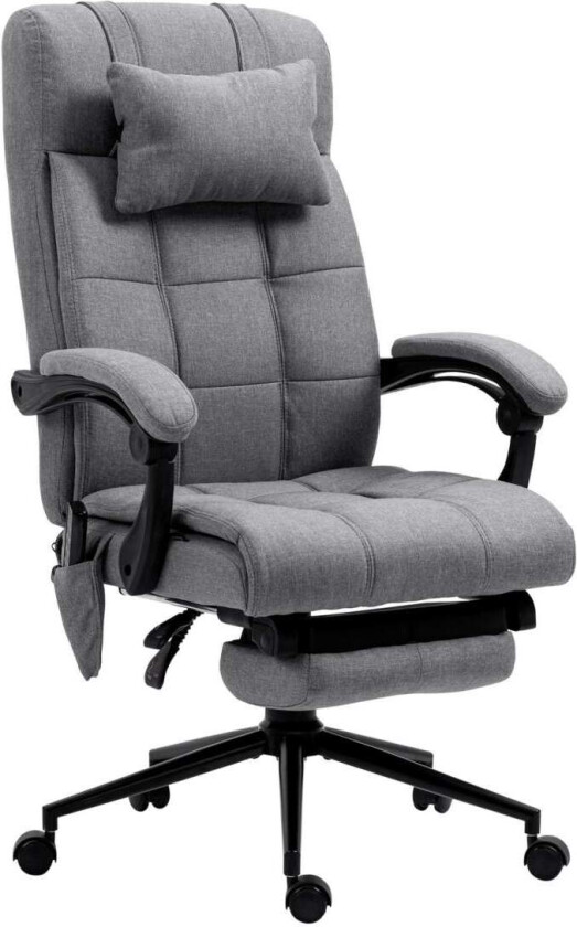 Kontorstol med massasjefunksjon, ergonomisk, høydejusterbar, korsryggvarme, fotstøtte, hodestøtte, polyester, 66x76x112-120cm, g