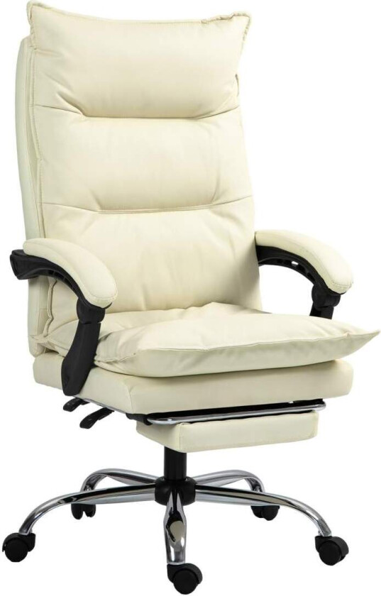 Kontorstol, 155° vippbar, høydejusterbar skrivebordsstol med liggefunksjon, fotstøtte, ergonomisk svingstol, beige