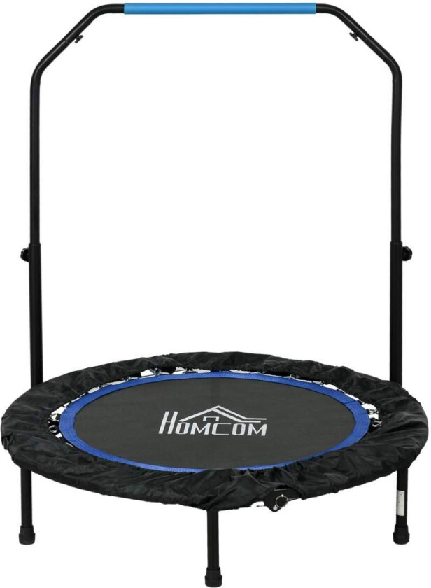 Fitness trampoline, bæreevne 100 kg, Ø102x123H cm, sammenleggbar, med høydejusterbart håndtak, LCD-skjerm, robust stålramme, blå