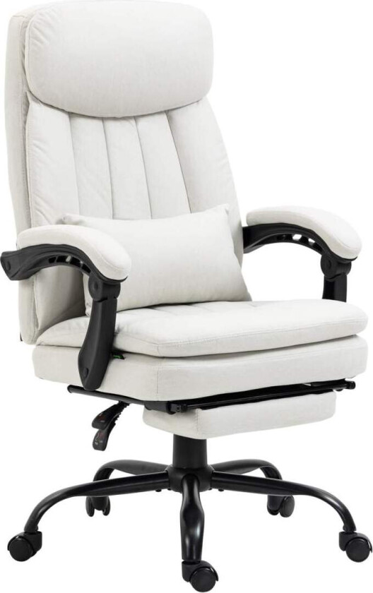 Kontorstol med massasjefunksjon, ergonomisk skrivebordsstol, høydejusterbar lederstol, kremhvit
