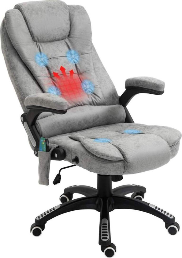 Kontorstol med massasje- og varmefunksjon, ergonomisk, høydejusterbar, glatt, 6 massasjepunkter, 68W x 72D x 110-120H cm, Grå