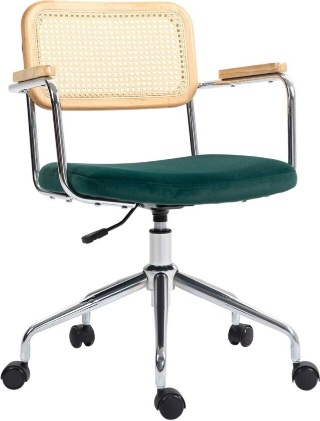 Boho skrivebordsstol, høydejusterbar kontorstol med armlener, vippefunksjon, svingstol, grønn