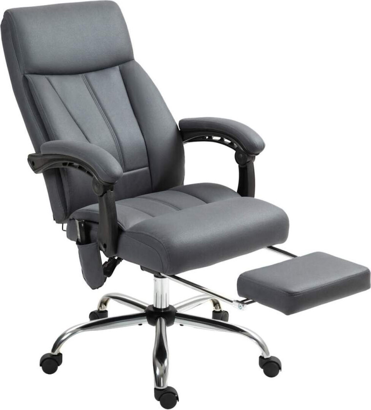 Kontorstol med massasjefunksjon, direktørstol høydejusterbar, med liggefunksjon, ergonomisk, mørkegrå
