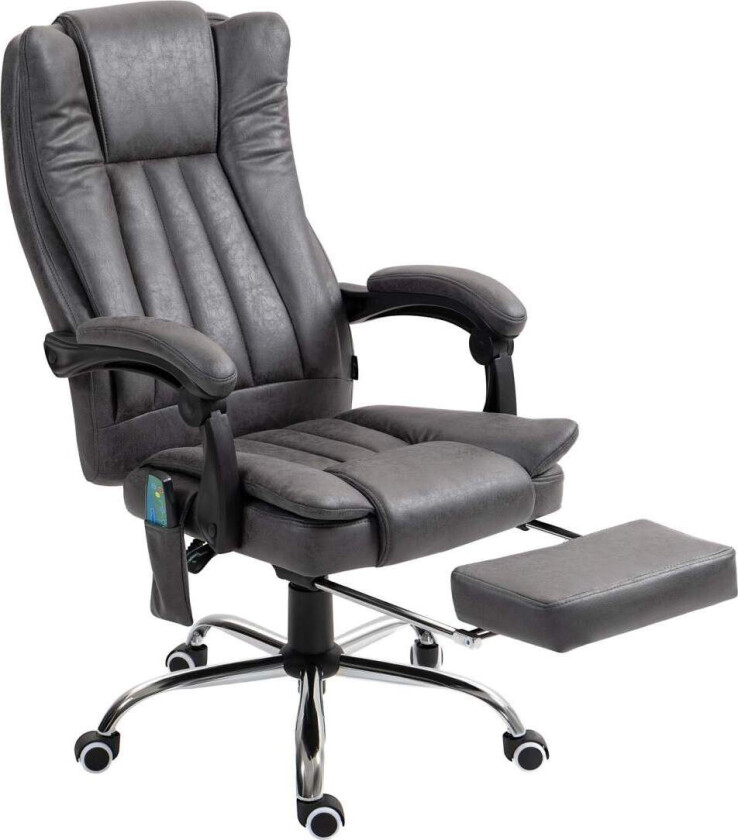Kontorlenestol med massasje- og varmefunksjon, høydejusterbar og utfellbar fotstøtte, ergonomisk, 62 x 70 x 113-120 cm, grå
