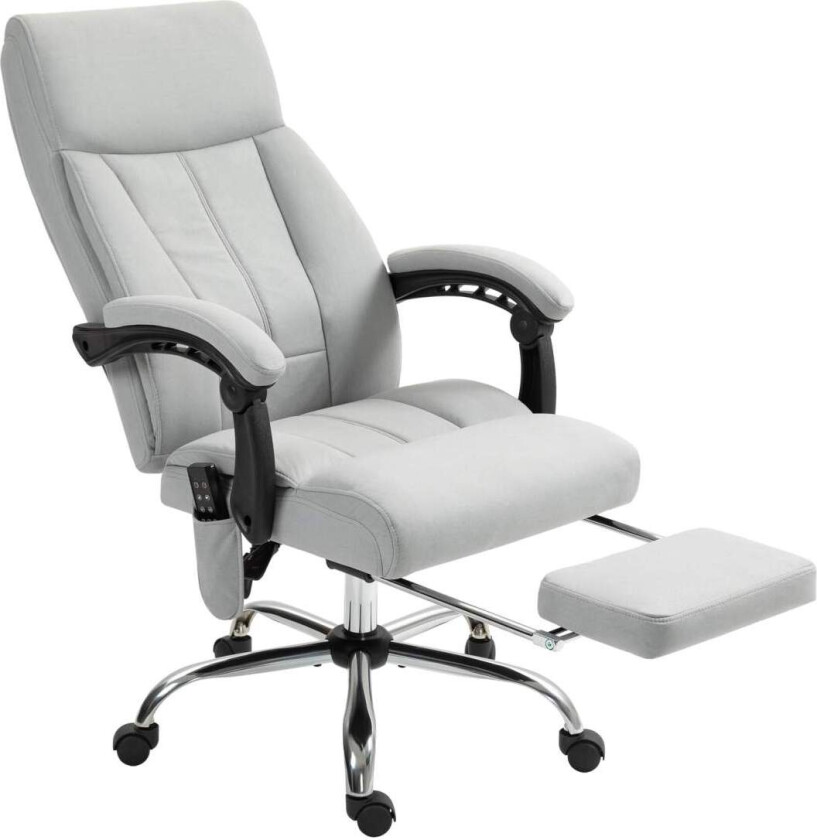 Massasjekontorstol med liggefunksjon, ergonomisk skrivebordsstol, høydejusterbar, lederstol med fotstøtte, lys grå