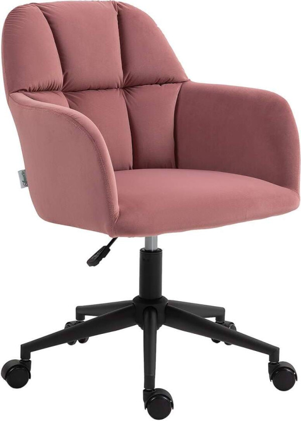 Svingstol stue, moderne kontorstol, høydejusterbar skrivebordsstol med armlener, fløyelslook, opptil 120 kg, rosa