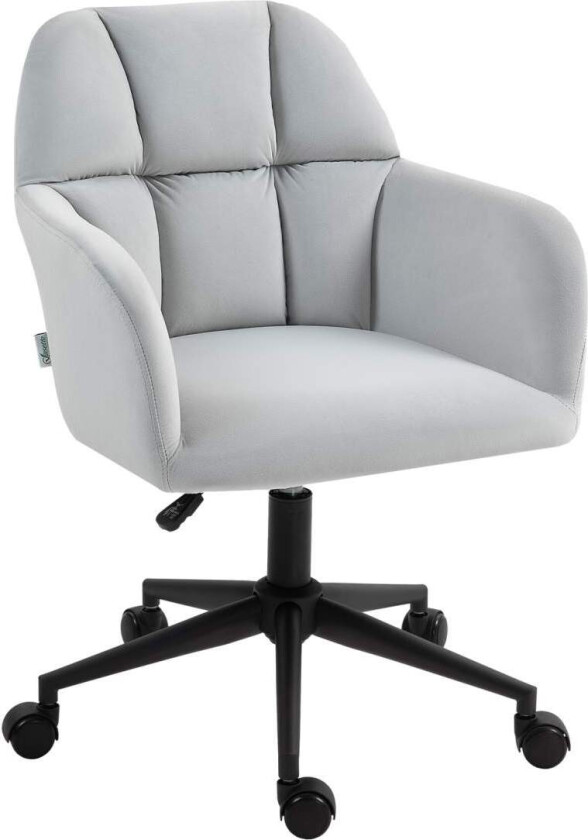 Svingstol stue, høydejusterbar moderne kontorstol, skrivebordsstol med armlen, fløyelslook, opptil 120 kg, lys grå