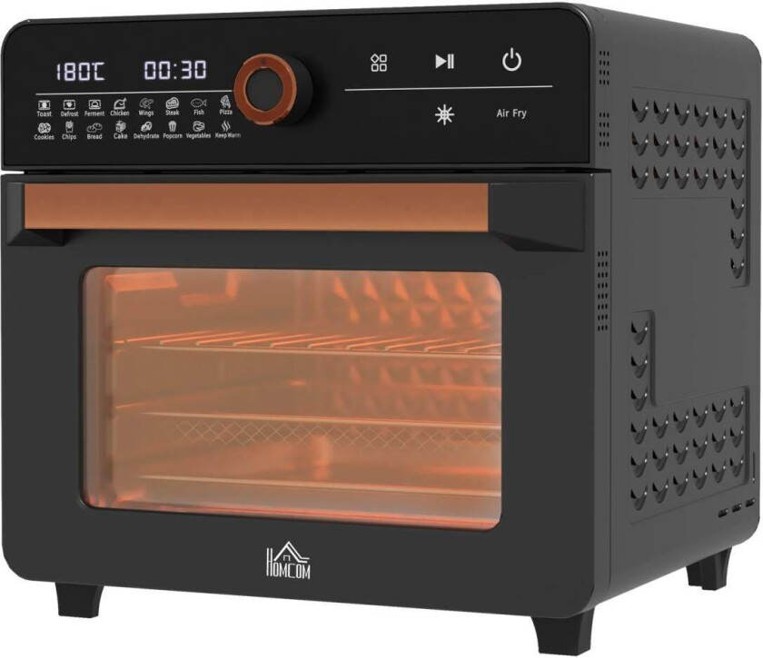 3 i 1 miniovn med sirkulasjonsluft, stekekurv, timer, 40 °C-220 °C, 20L miniovn med grillrist, stekebrett, smulebrett