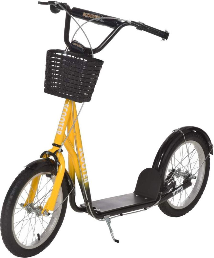 Bilde av Barnescooter, høydejusterbar sparkesykkel med store gummihjul, 2 bremser, barnescooter med kurv, koppholder, for 5-12 år