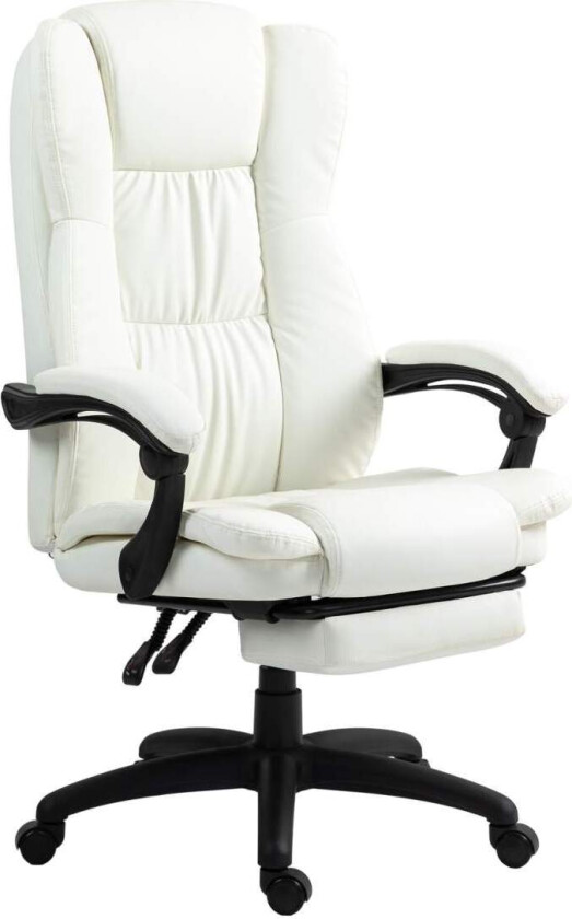 Kontorstol med massasjefunksjon, lederstol med fotstøtte, ergonomisk skrivebordsstol, krem