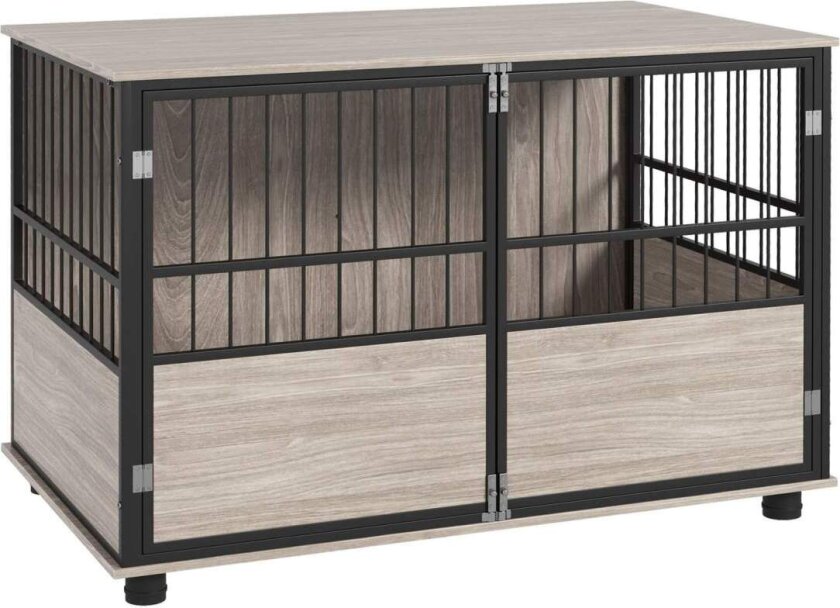Hundebur til hjemmet, hundehus, sklisikre dyrebur, hundeboks med dører, hundehus for opptil store hunder, valnøtt, 100x60x68cm