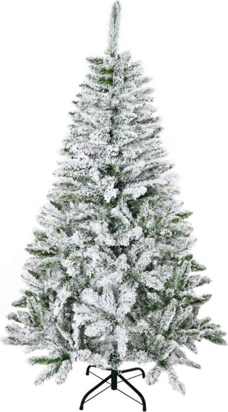 Juletre 150 cm kunstig furutre med kunstsnø, 358 grenspisser, base juletre til julefest, innendørs, grønn