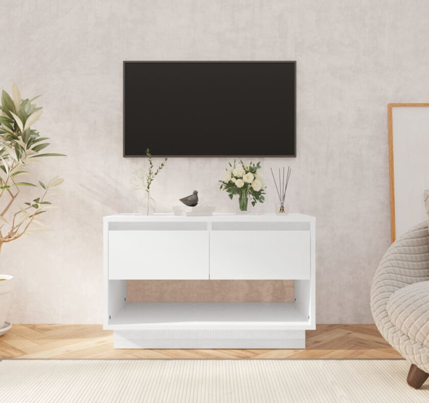 TV-benk høyglans hvit 70x41x44 cm sponplate