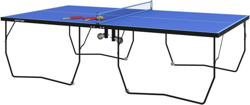 Utendørs bordtennisbord, sammenleggbart bordtennisbord med nett, hjul, 2 bordtennisball, 3 baller, stål, blå, 274x152,5x76cm
