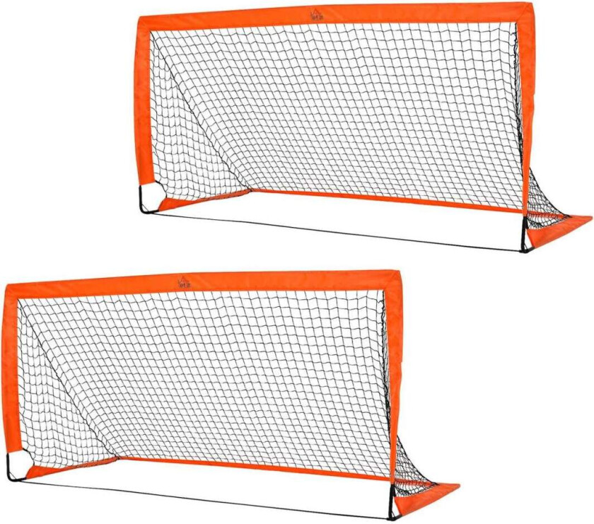 Fotballmål, fotballnett, sett med 2 minimål, sammenleggbar, metall, Oxford-stoff, for barn, utendørs, oransje, 183 x 90 x 90 cm