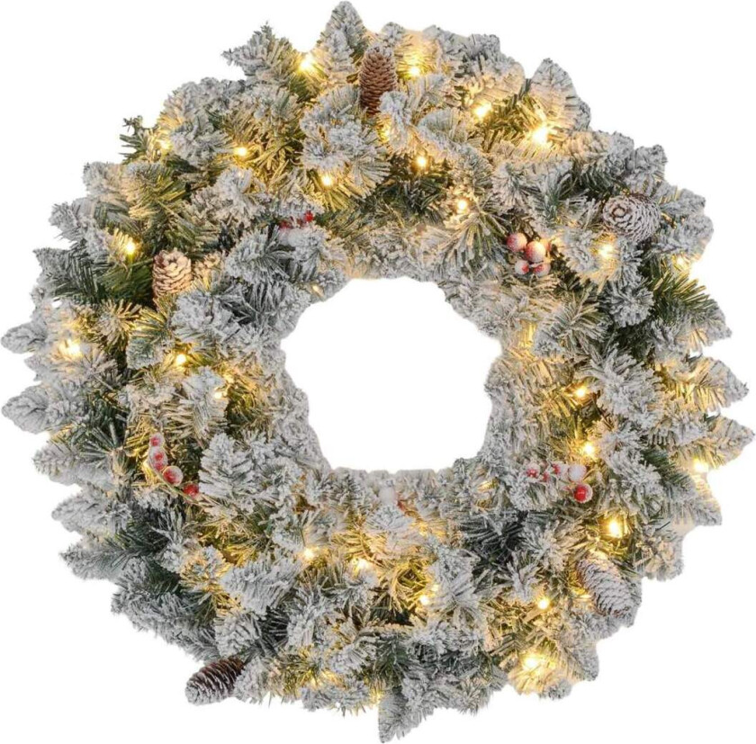 Grankrans, julekrans, dørkrans, kunstig grankrans med LED eventyrlys, til dør- og husdekorasjon, jul, grønn, diameter 60 x 10 cm