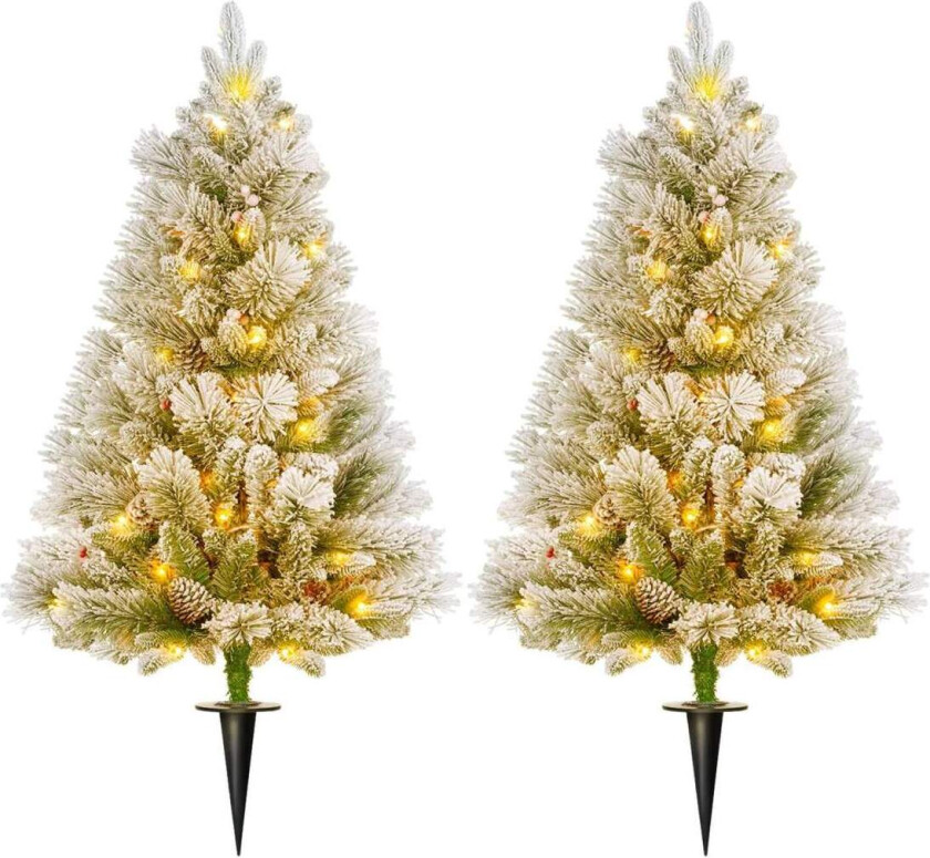 90 cm kunstig juletre, sett med 2 juletre med 100 LED-lys, 151 grentips, flammehemmende, til julefest, innendørs, grønn+hvit