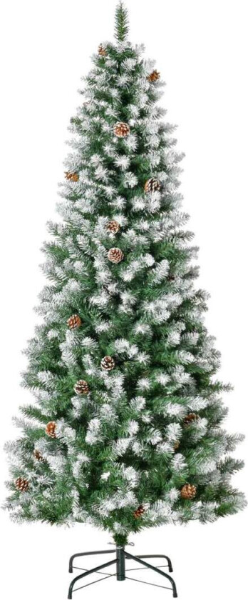 Kunstig juletre, 180 cm juletre med kunstsnø, 630 grenspisser, sammenleggbar sokkel, til julebord, innendørs, grønn + hvit