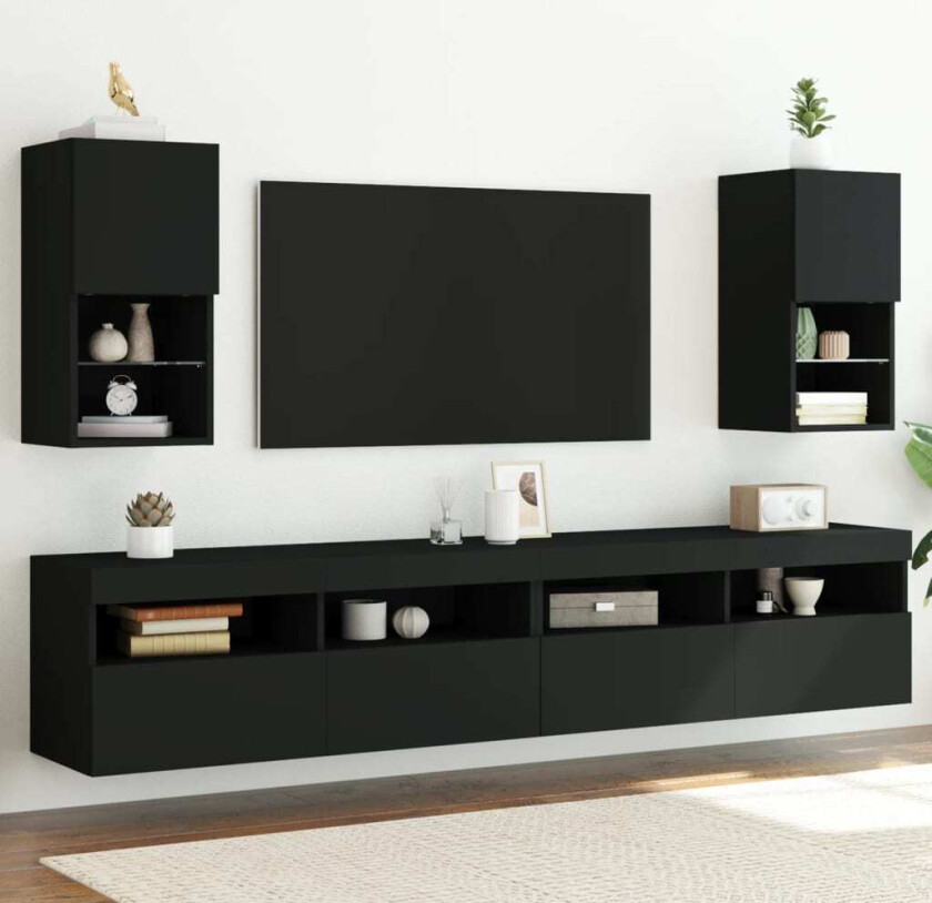TV-benker med LED-lys 2 stk svart 30,5x30x60 cm