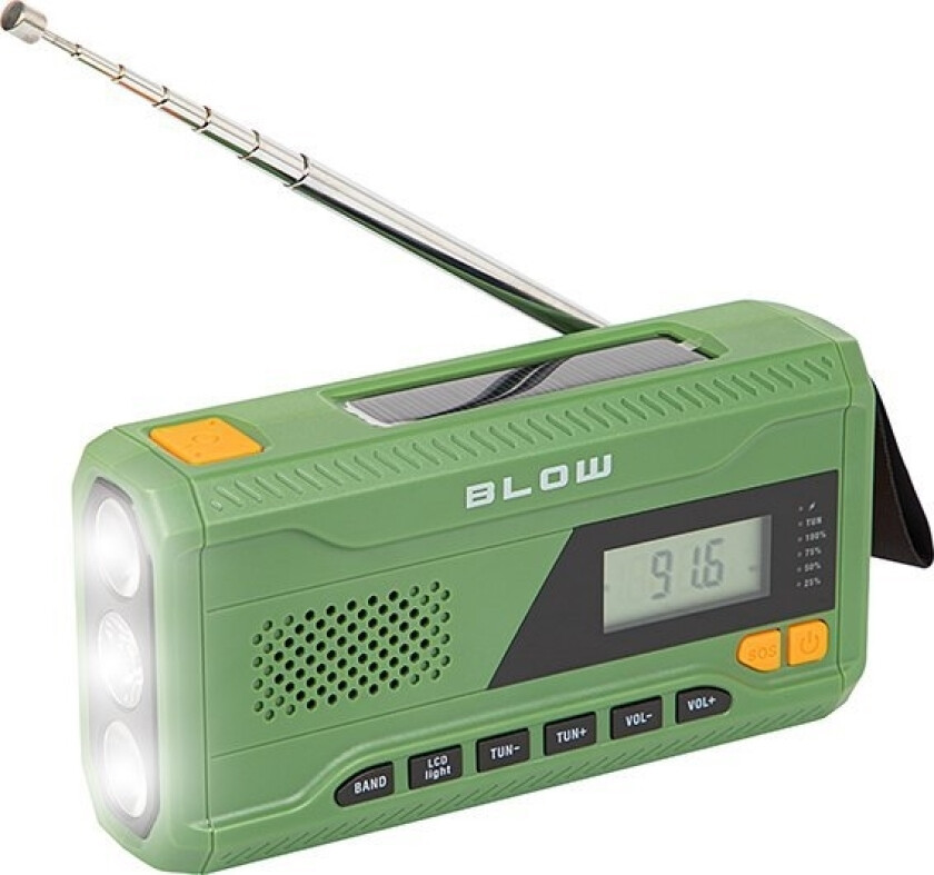 Radio Blow 77-541# Radio Przenone Analogowe Am/Fm Blow Ra11 Solarne Dynamo Latarka