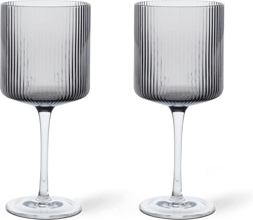 ferm LIVING Ripple rødvinsglass 32,5 cl 2-pakning Smoked grey