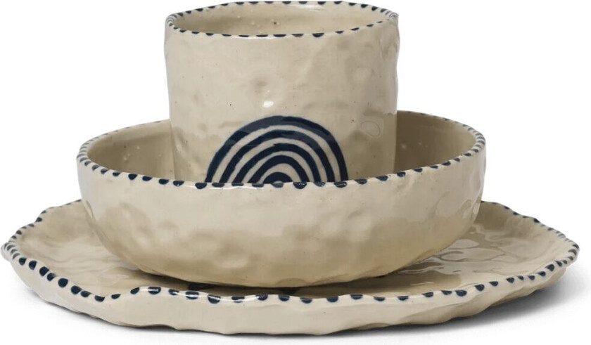 ferm LIVING Naive barneservise 3 deler Deep blue