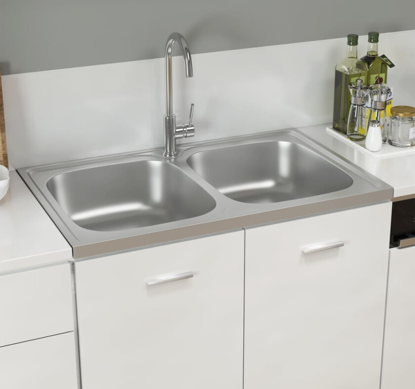 Dobbel kjøkkenvask sølv 800x500x155 mm rustfritt stål