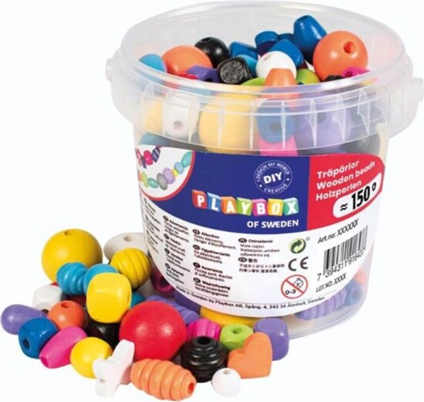 Træperler i spand 150 stk